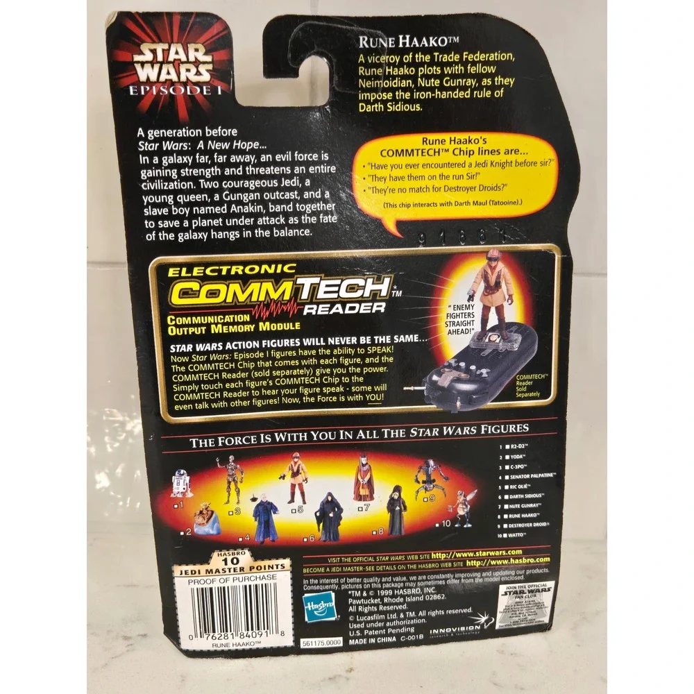 Star Wars Episode I Rune Haako Action Figure Hasbro 1999 CommTech Chip New NIP